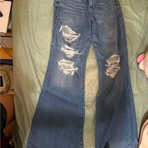 American Eagle Outfitters Ripped Light-Medium Blue Flare Jeans